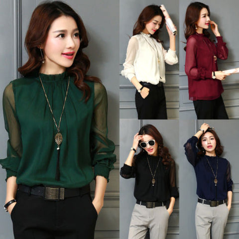 Fashion Women Loose Long Sleeve Tops Blouse Shirt Casual Chiffon T-Shirt  S-3XL