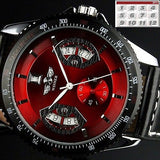 2017 "New" Mens Sport RED Black Leather Date Automatic Mechanical Army Wrist Watch