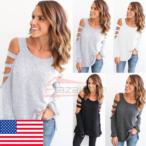 Fashion Women Ladies Loose Casual Long Sleeve T-Shirt Cotton Blouse Tops T-Shirt