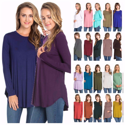 USA Women's Casual Long Sleeve Scallop Hem Tunic Top Dress Scoop Neck T-Shirts