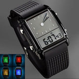 Casual Waterproof Men's Digital Analog LED Light Hands Rubber Alarm Wrist Watch