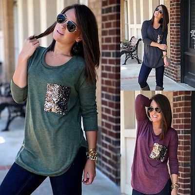 Women's Ladies Summer Loose Cotton Tops Long Sleeve Shirt Casual Blouse T-shirt